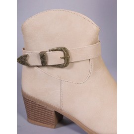 Vintage Plain Non-Slip Zipper Block Heel Cowboy Boots Buckle