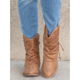 Women's Cross Lace Lace Panel Vintage Chunky Heel Chukkas Booties