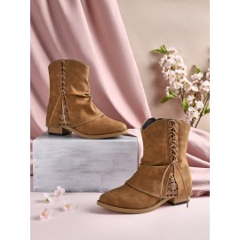 Women's Cross Lace Lace Panel Vintage Chunky Heel Chukkas Booties