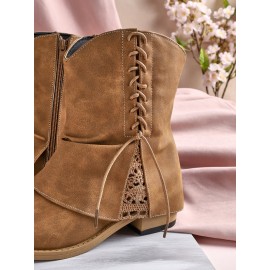 Women's Cross Lace Lace Panel Vintage Chunky Heel Chukkas Booties