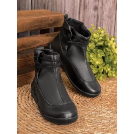 Women Casual Soft Braided Strap Lether PU Flat Heel Snow Boots