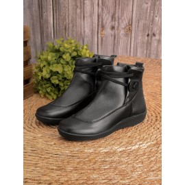 Women Casual Soft Braided Strap Lether PU Flat Heel Snow Boots