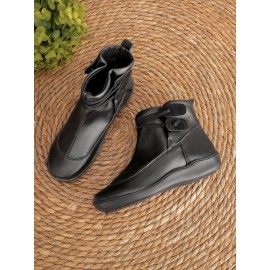 Women Casual Soft Braided Strap Lether PU Flat Heel Snow Boots