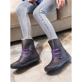 Retro Cuffed Casual Round Toe Short Boots