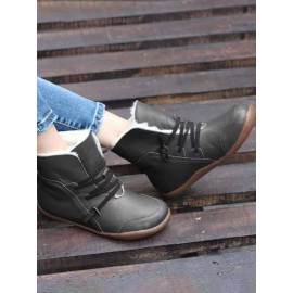 Retro Cuffed Casual Round Toe Short Boots