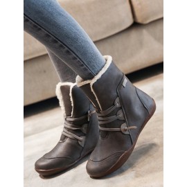 Retro Cuffed Casual Round Toe Short Boots