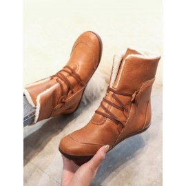 Retro Cuffed Casual Round Toe Short Boots