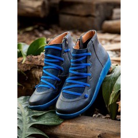 Women Lether Fall Flat Heel PU Boots