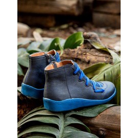 Women Lether Fall Flat Heel PU Boots