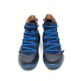 Women Lether Fall Flat Heel PU Boots