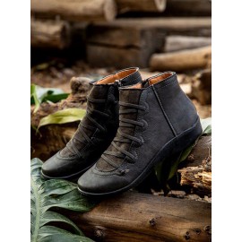 Women Lether Fall Flat Heel PU Boots