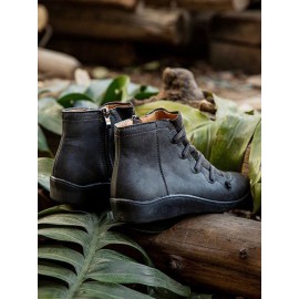 Women Lether Fall Flat Heel PU Boots