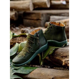 Women Lether Fall Flat Heel PU Boots