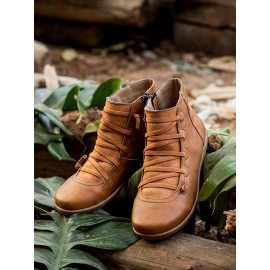 Women Lether Fall Flat Heel PU Boots