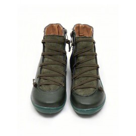 Women Lether Fall Flat Heel PU Boots