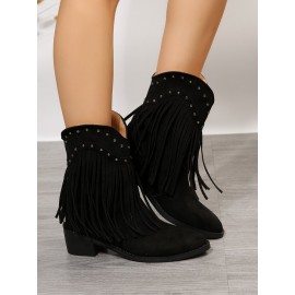 West Style Plain Non-Slip Slip On Block Heel Cowboy Boots Rivet