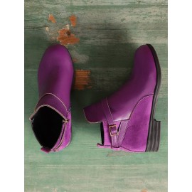 Vintage Round Toe Chunky Heel Casual Short Boots