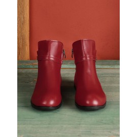 Vintage Round Toe Chunky Heel Casual Short Boots