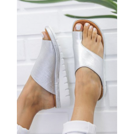 Women Casual Low Heel Open Toe Casual Sliver Sandals