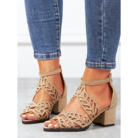 Ladies Elegant Cutout Open Toe Block Heel Sandals