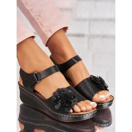 Retro casual three-dimensional flower hollow breathable wedge sandals