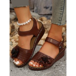 Retro casual three-dimensional flower hollow breathable wedge sandals