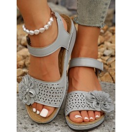Retro casual three-dimensional flower hollow breathable wedge sandals