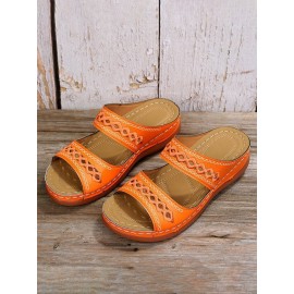 Retro Style Hollow Out Circular Embroidery Foot Casual Slippers