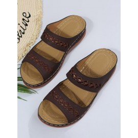 Retro Style Hollow Out Circular Embroidery Foot Casual Slippers