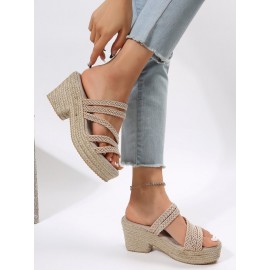 Multi Braided Straps Platform Chunky Heel Espadrille Sandals