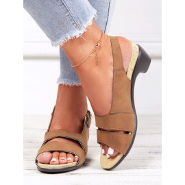 Solid Color Vintage Casual Chunky Heel Sandals