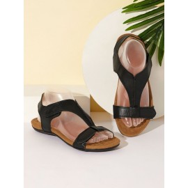 Retro Solid Color Casual Velcro Portable Sandals