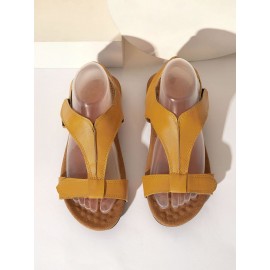 Retro Solid Color Casual Velcro Portable Sandals