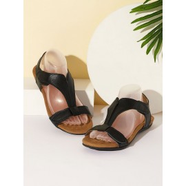 Retro Solid Color Casual Velcro Portable Sandals