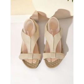 Retro Solid Color Casual Velcro Portable Sandals