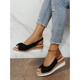 Bow Weave Fish Mouth Wedge Sandals