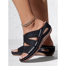 Floral Embroidered Cutout Boho Casual Wedge Slides