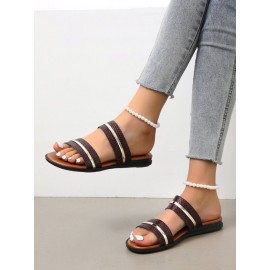 Gold Stitching Stripe Casual Sandals
