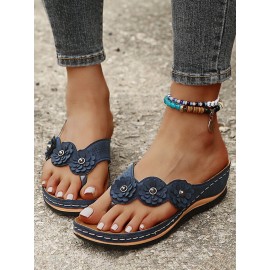 Vintage Floral Casual Wedge Flip-Flops