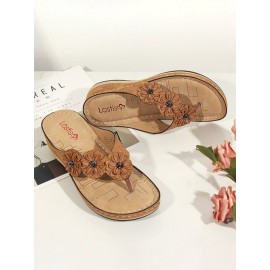 Vintage Floral Casual Wedge Flip-Flops