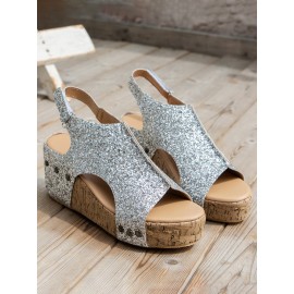 Glitter Glitter Platform Wedge Peep Toe Sandals