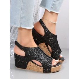 Glitter Glitter Platform Wedge Peep Toe Sandals