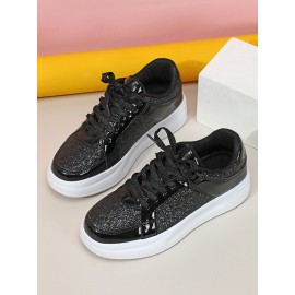 Street Plain Non-Slip Lace-Up Flat Heel Skate Shoes Split Joint