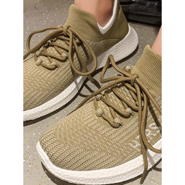 Sports Plain Lace-Up Flat Heel Fly Woven Shoes