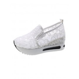 Floral Embroidered Mesh Paneled Slip-On Wedge Sneakers