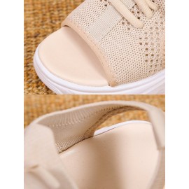 Breathable Hollow Out Lace Up Front Slip On Sports Sandals