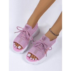 Breathable Hollow Out Lace Up Front Slip On Sports Sandals