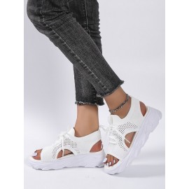 Breathable Hollow Out Lace Up Front Slip On Sports Sandals