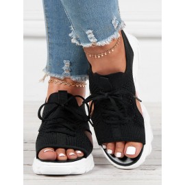 Breathable Hollow Out Lace Up Front Slip On Sports Sandals