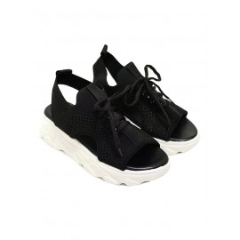 Breathable Hollow Out Lace Up Front Slip On Sports Sandals